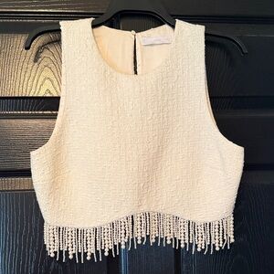 Pearl-Trim Crop Top in Ivory